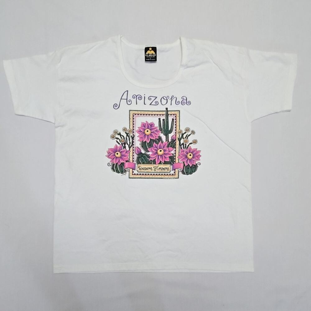 Vintage Arizona Desert Flowers Shirt Large H.L. Miller Gold Graphic Tee L USA